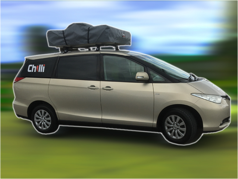 Super Vroom, self-contained Campervan auf Toyota-Previa-Basis von Chilli Rentals Neuseeland